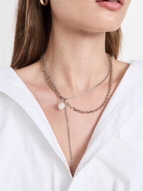 Justine Clenquet Two-Tone Pearl Drop Dean Necklace in Silver & Gold